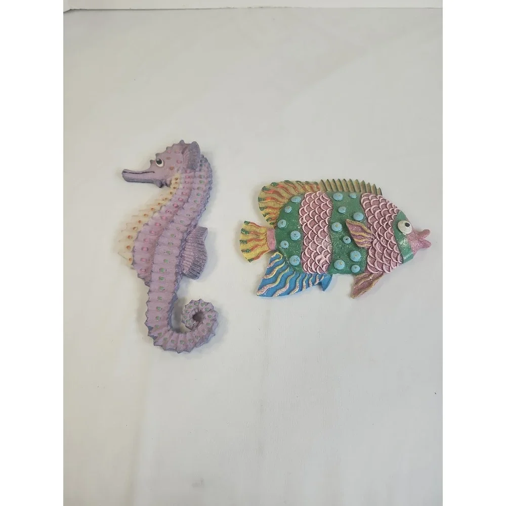Lot Of 2 Vintage Ceramic Seahorse Fish Ocean Life Handpainted Wall Hangings